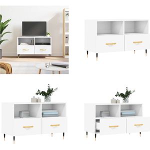 vidaXL Tv-meubel 80x36x50 cm bewerkt hout wit - Tv-meubel - Tv-meubelen - Tv Kast - Opbergkast