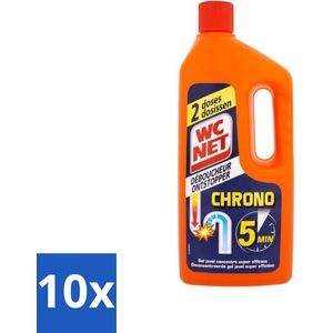 WC Net - Ontstopper - Gel - Werkt Binnen 5 Minuten - 2 Dosissen - 1 Liter - Bulkverpakking - 10 stuks