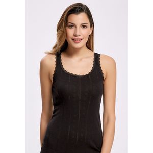 2 Pack Dameshemd Met Brede Bandjes en Kanten-100 % Katoen-Zwart-2XL