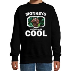 Dieren apen sweater zwart kinderen - monkeys are serious cool trui jongens/ meisjes - cadeau orangoetan/ apen liefhebber - kinderkleding / kleding 110/116