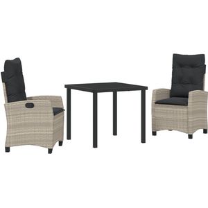 vidaXL - 3-delige - Tuin - Dining - Set - met - Kussens - Lichtgrijs - Poly - Rattan