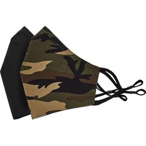 Herbruikbare mondmaskers/ mondkapjes hoogstaand merk Tilley, 2-pak, camo / zwart