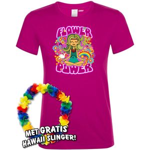 Dames T-shirt Hippie Girl Meditation Flower Power | Toppers in Concert 2022 | Carnaval | Carnavalskleding dames heren | Fuchsia dames | maat XL