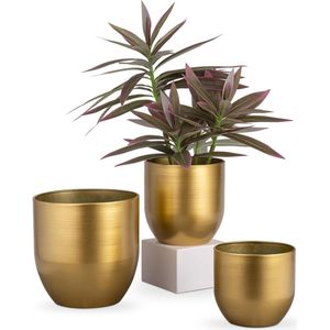 Set van 3 bloempotten van verzinkt staal - moderne decoratie voor binnen en buiten - plantenpotten - decoratieve zink - 165 cm/135 cm/12 cm goud