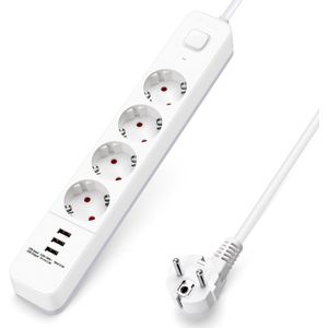 Aigostar - Stekkerdoos - 4 Stopcontacten - 5 Meter - Met USB Poorten