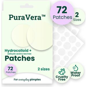 PuraVera™ Pimple Patches – 72 stuks | Hydrocolloïde met Salicylzuur & Tea Tree | Snelle & Onzichtbare Acne Patch