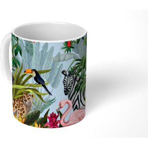 Mok - Koffiemok - Jungle - Natuur - Jongens - Meisjes - Kinderen - Zebra - Flamingo - Mokken - 350 ML - Beker - Koffiemokken - Theemok