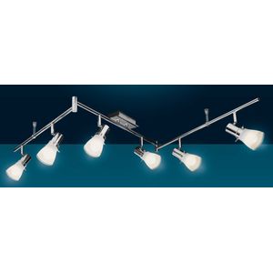 Trango6-vlam 1007-68 LED plafondspot chroom-look & geborsteld aluminium serie *FREYA* incl. 6x E14 LED lampen 3.000K warm witte lichtkleur Badkamerlamp, gangverlichting, keukenlamp, draaibare LED-plafondlamp, kroonluchter