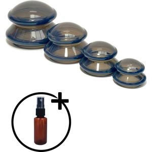GenkiFit - Cupping Set 4 stuks met Cupping Olie - Cupping Cups - Cellulite Cups - Alle Lichaamzones - 30 ML Cellulite Olie