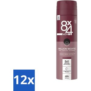 12 x 8 x 4 Deospray Men - No.18 Millions Nights - Deodorant - Voor Heren - 150 ml - Mannen Deodorant - Deodorant Voor Heren - 8 X 4 Deodorant - Millions Nights - Langdurige Bescherming