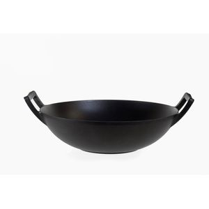 Relance Wokpan inductie - Gietijzeren Wokpan - Gietijzer - 36 cm - BBQ Wok - PFAS vrij - Wokpannen - Zwart