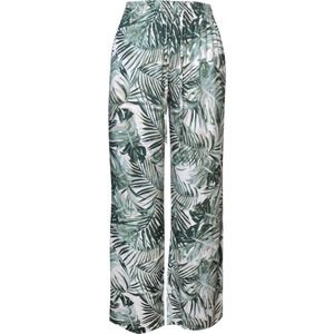 Dames Lange Culotte | Wijde Zomer Broeken | Wide-leg Trousers Palmblad | Groen-Wit | Maat 40
