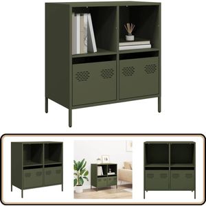 vidaXL Dressoir - 68x39x73,5 cm - Olijfgroen Staal Dressoir - Opbergmeubel - Salontafel - Entreetafel - Vintage Dressoir