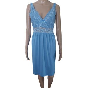 Dames - Nachtmode - Slipdress - Kleur Lichtblauw - Maat 48 - Moederdag - Kerst