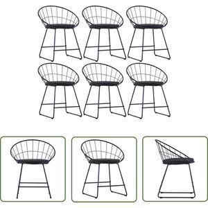 The Living Store Eetkamerstoelenset - Zwart - 6 stuks - Gepoedercoat staal en kunstleer - Afmeting- 58 x 51 x 72.5 cm (B x D x H)