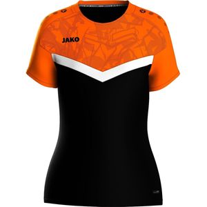 Jako Iconic T-Shirt Dames - Zwart / Fluo Oranje | Maat: 38