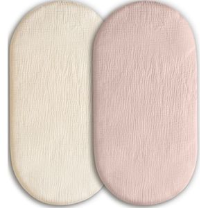 2 Stuks - Hydrofiele Baby Hoeslaken Wieg - Kinderwagen matras - Effen Roze & Crème/ Lichtgeel - 80x40 cm - Aankleedkussenhoes