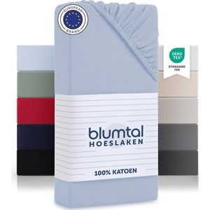 Blumtal Hoeslaken - Fitted Sheet - Jersey - Katoen -  200 x 200 x 30 cm - Lichtblauw