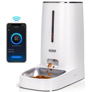 Nobleza Automatische voerbak - Voerautomaat voor honden en katten - Smartphone besturing - Voerdispenser - 4L - Wit