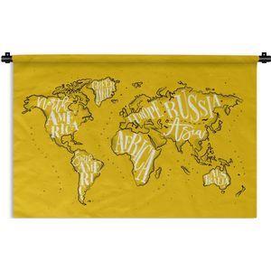 Wandkleed - Wanddoek - Wereldkaart - Geel - Wit - Simpel - 120x80 cm - Wandtapijt