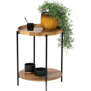 Urban Living Bijzettafel/koffietafel Joya - hout - metaal - zwart - D42 x H51 cm - salontafel