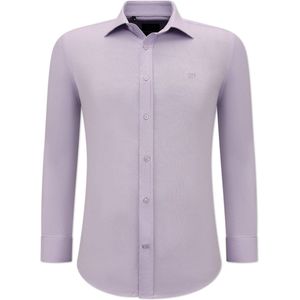 Getailleerde Heren Effen Oxford Shirt - Slim Fit Stretch - Paars