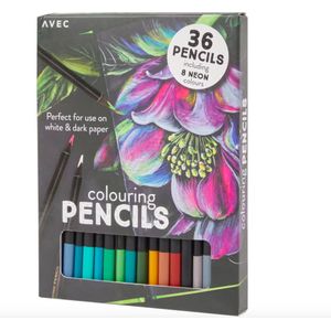 Avec kleurpotloden - 36 potloden - voor wit en zwart papier - met 8 neon kleuren