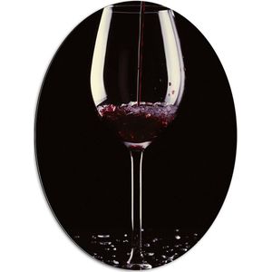 Dibond Ovaal - Wijn - Wijnglas - Drank - Scherven - Schenken - Rood - 60x80 cm Foto op Ovaal (Met Ophangsysteem)