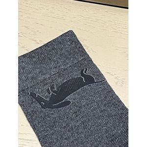 Teckel - sokken - 1 paar sokken - teckelprint - maat 35/39 - grijs - zwarte print - teckel op rug - hond - dachshund - teckelsokken - teckel sokken