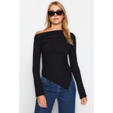 Trendyol Ecru Gedrapeerde Boothals Asymmetrische Flexibele Gebreide Blouse Met Lange Mouwen Tweeaw24Bz00393