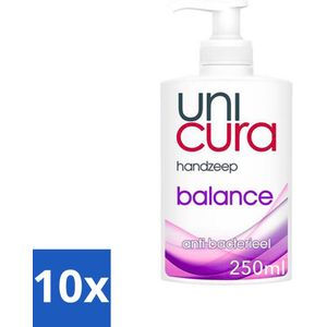 10 x Unicura - Vloeibare Handzeep - Anti Bacterieel - Balans - 250 ml - Hydraterende Zeep - Natuurlijke Zeep - Biologische Zeep