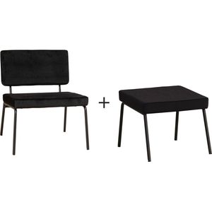 Bronx71® Velvet fauteuil en hocker Espen zwart