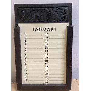 Woodart houten verjaardagskalender 28 cm zwart/bruin met losse vellen kalender verjaardag