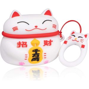Cartoon Silicone Case voor Apple Airpods Pro - Chinese lucky cat - wit