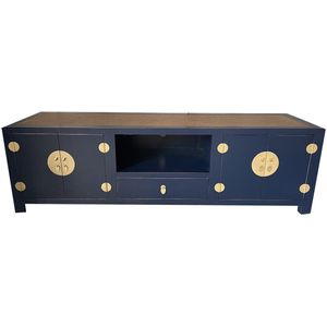 Fine Asianliving Chinese TV Kast Handgevlochten Bamboe Midnight Blauw B190xD56xH56cm Chinese Meubels Oosterse Kast