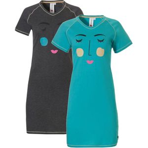 Rebelle dames nachthemden korte mouw - maat 38 - Duo Faces - 2-pack