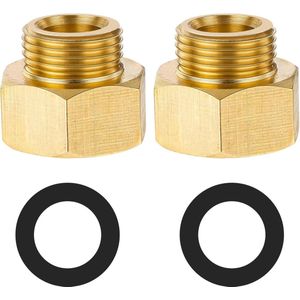 Verloopstuk 3/8 naar 1/2 inch messing reduceerverlenging - G3/8 x G1/2 inch - met rubberen afdichting