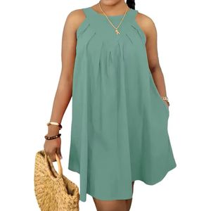 ASTRADAVI Casual Chic - Dames Zomer Jurk - Mooie Crêpe Mouwloze Jurk met Zijzakken - Licht Groen / Small