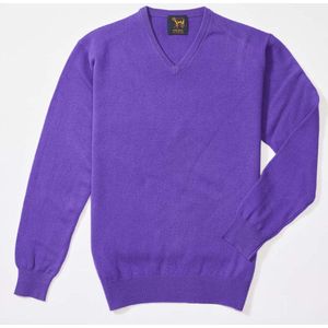 Osborne Knitwear Trui met V hals - Sweater heren in Lamswol - Pullover Heren - Jacaranda - L