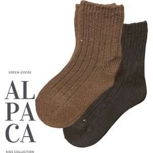 green-goose® Alpaca Sokken Kinderen - 2 Paar - Maat 25-27 - Zwart, Bruin - Heerlijk Zacht Alpacawol