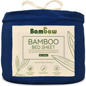 Bamboe Hoeslaken | 1-Persoons Eco Hoeslaken 90cm bij 200cm | Blauw marine | Luxe Bamboe Beddengoed | Hypoallergeen Hoeslaken | Puur Bamboe Viscose Rayon Hoeslaken | Ultra-ademende Stof | Bambaw