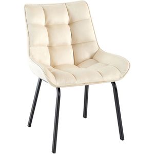 CLP Saranda Eetkamerstoel - klassiek - met zwart metalen frame - met rugleuning - Fluweel/creme