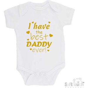 100% katoenen Romper ""I have the best daddy ever!"" Vader Vaderdag Jongens Katoen Wit/goud shiny Maat 56/62