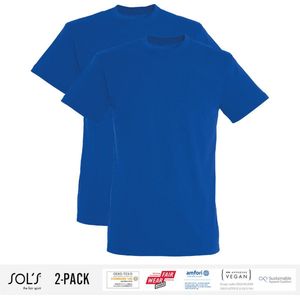 2 Pack Sol's Heren T-Shirt 100% biologisch katoen Ronde hals Royal Blue Maat S