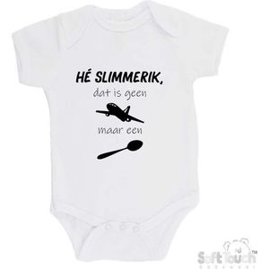 100% katoenen Romper ""He slimmerik, dat is geen vliegtuig maar een lepel"" Unisex Katoen Wit/zwart 62/68