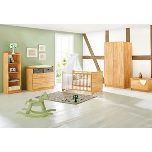 Kinderkamer 'Natura' Set - Babymeubel - Houten Kinderkamerset - Massief Beukenhout - Multifunctioneel - Ledikantbed 144x77x80cm, Aankleedkussen, Kledingkast