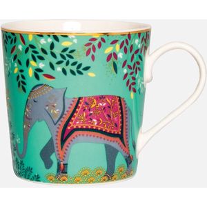 Sara Miller London - India Mug Light Jade - Mok - Groen - Elephant - Olifant - Ø 9,8 cm, H 10,6 cm, 0,34 l