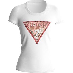 Guess SS RN Satin Triangle Tee Dames T-Shirt - Wit - Maat L