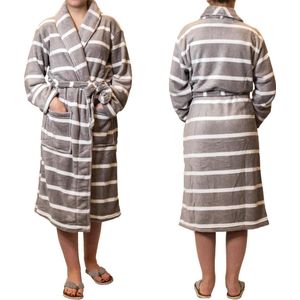 Badjas – grijs en wit gestreept – maat S/M – badjas dames – badjas heren - Cadeau - Oeko-Tex Standard 100