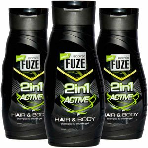 Body-X - Fuze Douchegel Hair & Body Active - 3 x 300 ml - Voordeelverpakking